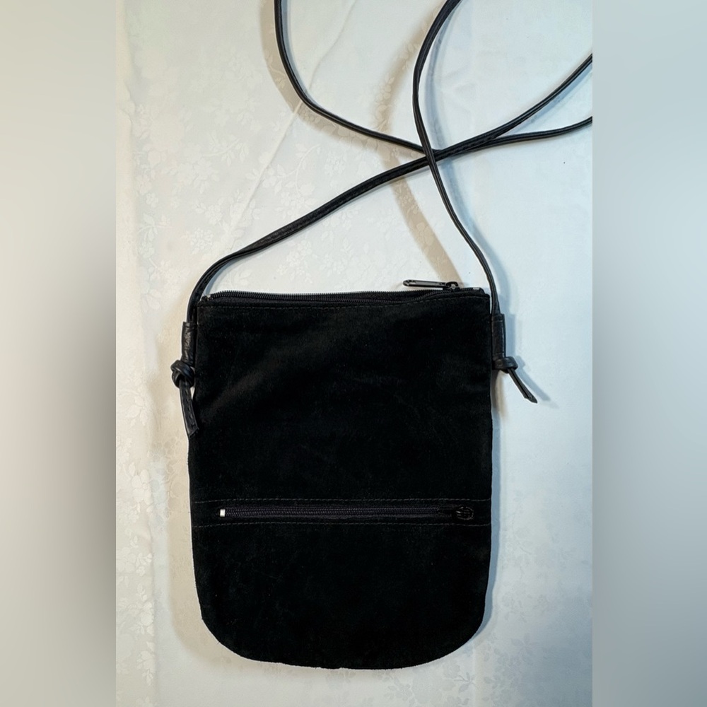 NWOT Purse: Suede, Crossbody, Stamped-Leather Decor, Zip Closure, Red Interior - Picture 2 of 7